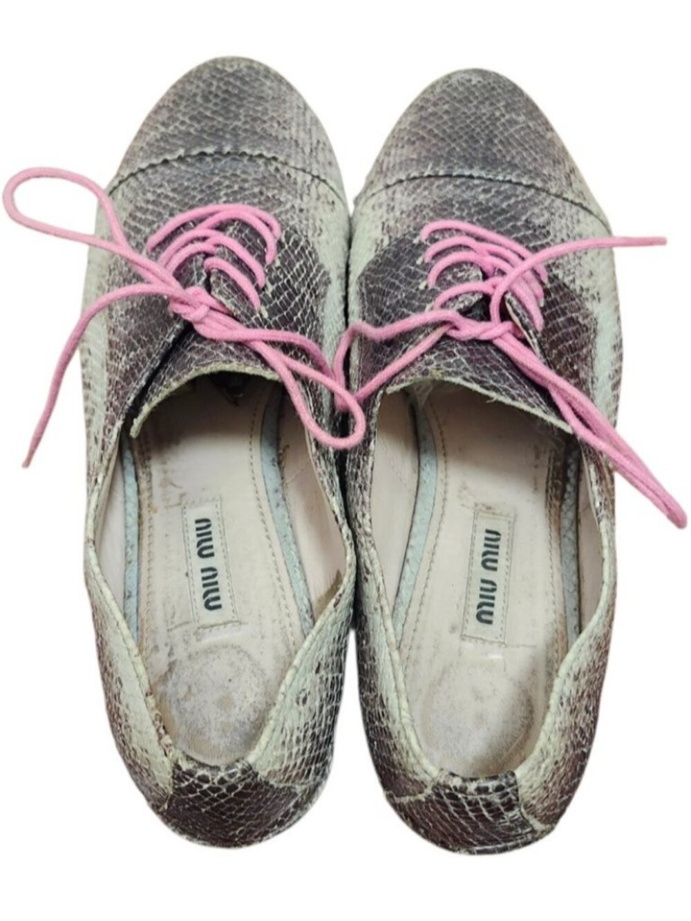 Miu Miu Reptile Print Lace-Up Oxford Shoes Pink Laces EU 38/US 7.5 - Picture 6 of 14